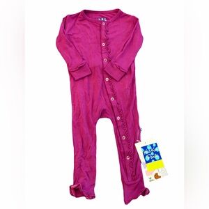 NWT Kickee Pants Orchid Muffin Ruffle Coverall with Snaps 12-18 months Bamboo
